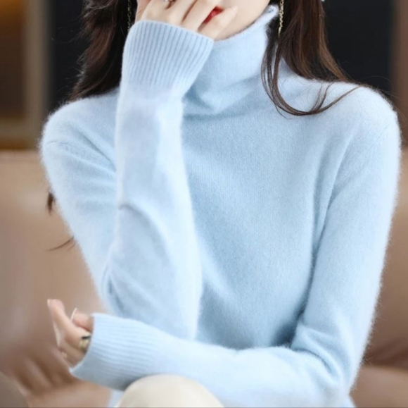 High Collar Mink Cashmere Sweater Women's Pullover - Picture 4 of 9